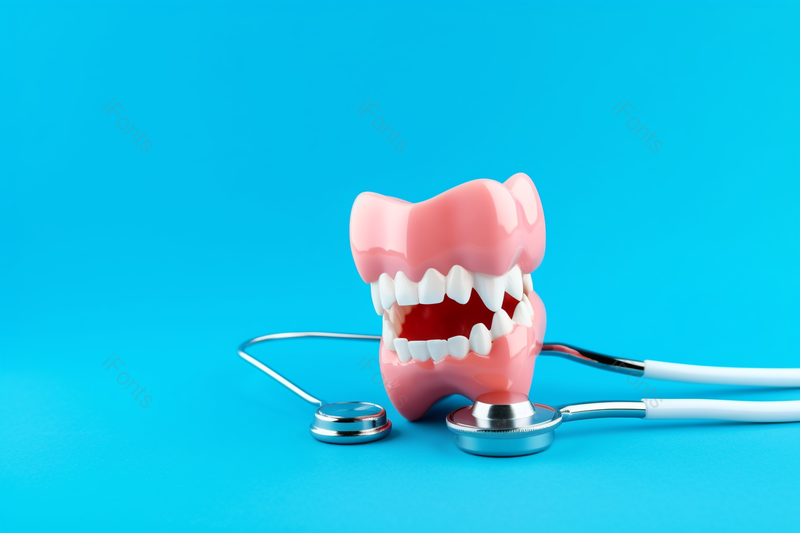 蓝色背景牙齿模型医疗摄影图,高清,摄影图,摄影图片,图片大全,摄影图免费下载